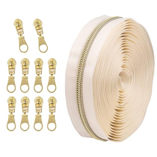 1 Set Reißverschluss mit Schiebern, Nr. 5 Nylon-Reißverschluss-Set, hellgoldene Zähne, Länge 4,5 Meter, for Nähprojekte(080) von POQAX