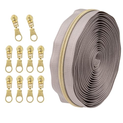 1 Set Reißverschluss mit Schiebern, Nr. 5 Nylon-Reißverschluss-Set, hellgoldene Zähne, Länge 4,5 Meter, for Nähprojekte(155) von POQAX