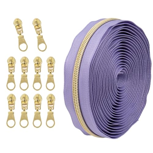 1 Set Reißverschluss mit Schiebern, Nr. 5 Nylon-Reißverschluss-Set, hellgoldene Zähne, Länge 4,5 Meter, for Nähprojekte(173) von POQAX