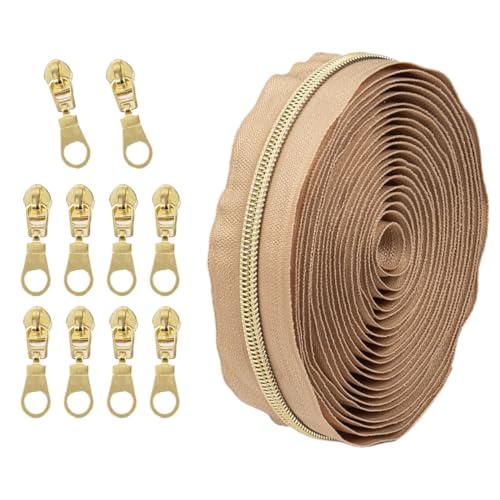 1 Set Reißverschluss mit Schiebern, Nr. 5 Nylon-Reißverschluss-Set, hellgoldene Zähne, Länge 4,5 Meter, for Nähprojekte(204) von POQAX