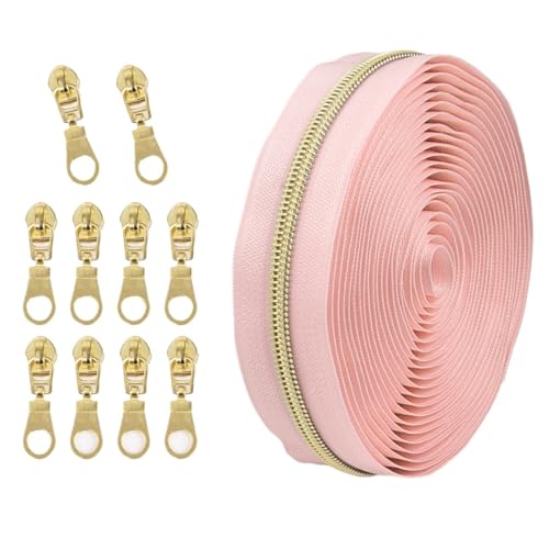 1 Set Reißverschluss mit Schiebern, Nr. 5 Nylon-Reißverschluss-Set, hellgoldene Zähne, Länge 4,5 Meter, for Nähprojekte(217) von POQAX