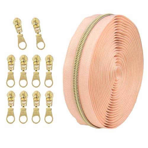 1 Set Reißverschluss mit Schiebern, Nr. 5 Nylon-Reißverschluss-Set, hellgoldene Zähne, Länge 4,5 Meter, for Nähprojekte(218) von POQAX