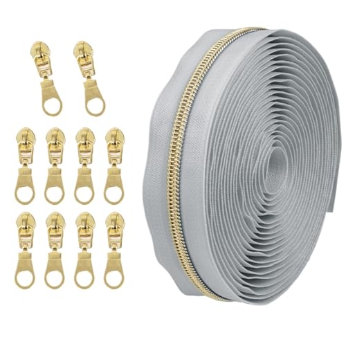 1 Set Reißverschluss mit Schiebern, Nr. 5 Nylon-Reißverschluss-Set, hellgoldene Zähne, Länge 4,5 Meter, for Nähprojekte(219) von POQAX