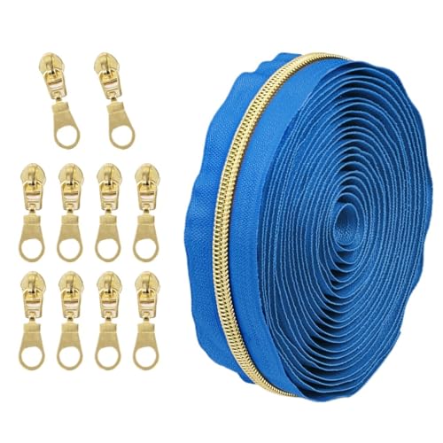 1 Set Reißverschluss mit Schiebern, Nr. 5 Nylon-Reißverschluss-Set, hellgoldene Zähne, Länge 4,5 Meter, for Nähprojekte(224) von POQAX