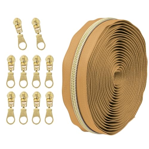 1 Set Reißverschluss mit Schiebern, Nr. 5 Nylon-Reißverschluss-Set, hellgoldene Zähne, Länge 4,5 Meter, for Nähprojekte(227) von POQAX