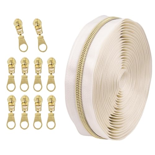 1 Set Reißverschluss mit Schiebern, Nr. 5 Nylon-Reißverschluss-Set, hellgoldene Zähne, Länge 4,5 Meter, for Nähprojekte(246) von POQAX