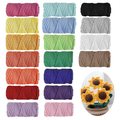 18 Stück Makramee Garn 2mm X 30m, Baumwollgarn Baumwollkordel Baumwollseil, Makramee Set, Baumwollschnur Macrame Garn, Makramee Baumwollgarn Set, Für DIY Handwerk Basteln Stricken Boho Deko von PORFOYO
