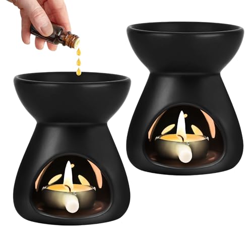 2 Pcs Keramik Duftlampe Kerzenhalter, Keramik-Ölbrenner, Trichtermodell,Wachs Duftlampe für Duftöl Duftwachs, Zuhause Schlafzimmer, Schwarz 2 Pcs Keramik Duftlampe Kerzenhalter, Keramik-Ölbrenner, Trichtermodell,Wachs Duftlampe für Duftöl Duftwachs, Zuhause Schlafzimmer, Schwarz von PORFOYO