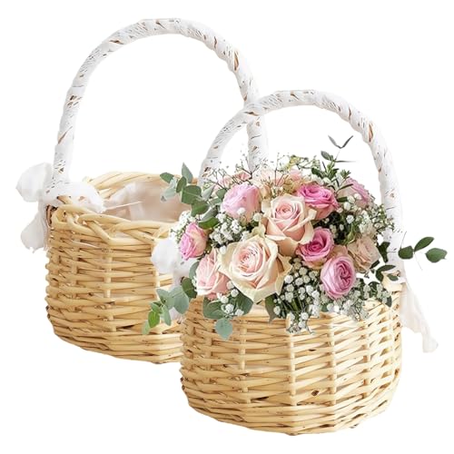 2 Stück Blumenkorb Hochzeit, Blumenmädchen Korb Mit Henkel, Mini Geflochtener Blumenkorb, Osterkörbchen Mit Henkel, Kleiner Weidenkorb Mit Henkel, Geflochtener Mit Griff Für Party, Festival 2 Stück Blumenkorb Hochzeit, Blumenmädchen Korb Mit Henkel, Mini Geflochtener Blumenkorb, Osterkörbchen Mit Henkel, Kleiner Weidenkorb Mit Henkel, Geflochtener Mit Griff Für Party, Festival von PORFOYO