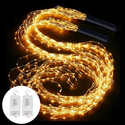 2 Stück Lichterkette Klein 2m 200 LED Lichterschweif Mit Batterie Und Fernbedienung, 8 Modi Wasserfall Lichterketten Wasserdicht Lichterbündel, LED Lichterbündel Für Innen Außen Garten Deko (Warmweiß) von PORFOYO