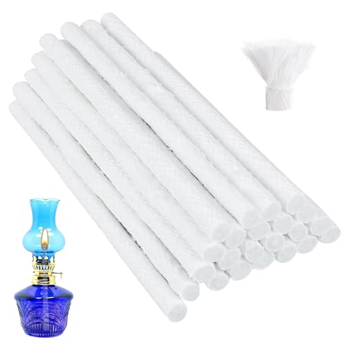 24 Stück Glasfaser Docht Ersatz 25cm Alkali-freies Glasfaser Docht, Rund Fiberglas Docht Set, Glasfaserdocht Gartenleuchte, für Weinflaschenlaternen und Gartenleuchten (Ø12,7mm, Weiß) von PORFOYO