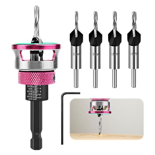 5 Tlg Kegelsenker Bohrer Set, Bohrsenker, Teiliges Bohrer mit Senker, mit 1/4" Hex Schaft, Präzise Bohrungen, für Werkstatt Holzverarbeitung Grundausstattung von PORFOYO
