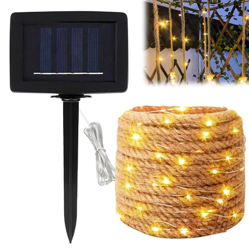 7M Solar Seil Lichterkette, 10mmSolar Rope Lights, 8 Modi Kupferdraht Lichterketten Outdoor, Solar Lichterkette Aussen, Lichterkette Außen Solar Wetterfest Mit 100 Leds Für Balkon Garten Hochzeit Deko von PORFOYO