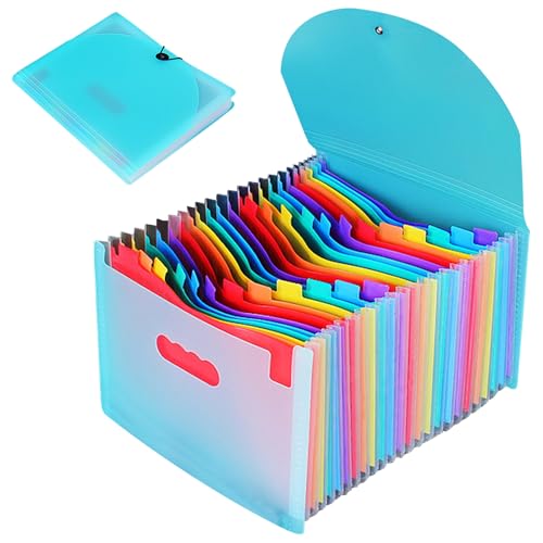 Dokumentenmappe A4 24 Fächer, Bunte Datei Ordner Regenbogen, Weizenstroh Fächermappe Sortiermappe, Dokumenten Organizer, Bunte Ordner Organizer, Bpa Frei, Geeignet zum Organisieren von Dateien(Grün) von PORFOYO