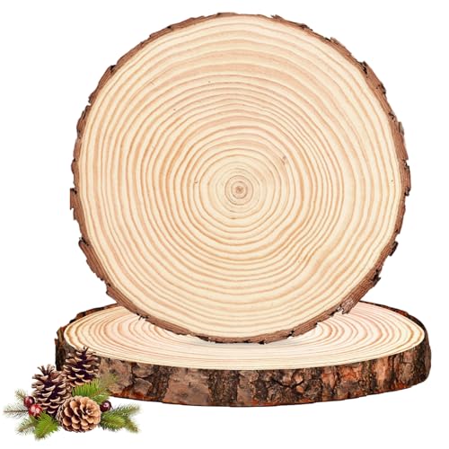 Holzscheiben Baumscheiben, 2 Stücke 30 cm Holzplatte Rund, Holz Log Scheiben Ohne Loch, Runde Naturholz Holzscheibe, Holz Holzbrett Brett Tischdeko Tablett Für DIY, Deko, Hochzeit, Weihnachten von PORFOYO