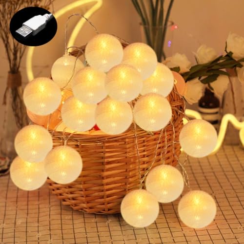PORFOYO Baumwollkugeln Lichterkette 6M, 40 LED Cotton Ball Lichterkette, Led Kugeln Lichterkette Innen Mit Usb-Buchse, Cotton Ball Lichterketten Kugeln Für Hochzeit, Party, Innen Und Außen Deko PORFOYO Baumwollkugeln Lichterkette 6M, 40 LED Cotton Ball Lichterkette, Led Kugeln Lichterkette Innen Mit Usb-Buchse, Cotton Ball Lichterketten Kugeln Für Hochzeit, Party, Innen Und Außen Deko von PORFOYO