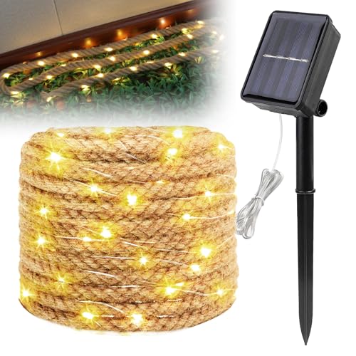 PORFOYO Solar Lichterkette Aussen, 7m 100 LED Lichterkette Außen Solar, Solar Lichterkette Cord Light, Solar Hanfseil Lichterkette Mit 8 Blinkenden Modi Für Garten Terrasse Baum Hof Party PORFOYO Solar Lichterkette Aussen, 7m 100 LED Lichterkette Außen Solar, Solar Lichterkette Cord Light, Solar Hanfseil Lichterkette Mit 8 Blinkenden Modi Für Garten Terrasse Baum Hof Party von PORFOYO
