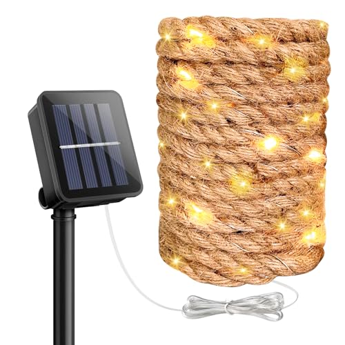 PORFOYO Solar Lichterkette Seil, 7M 100 LED Solar Lichterkette Aussen, Solar Rope Lights Gartenleuchte Fee Lichterkette Aussen Solarlichterkette Wetterfest Mit 8 Modi, Für Garten Balkon Terrasse Deko von PORFOYO