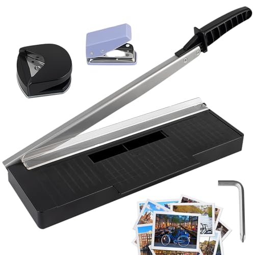 Papierschneider, A4 Hebelschneider mit R4 Eckenrunder, Papierschneidemaschine für Papier Fotopapier Kartenpapier, Schneidemaschine Papier für bis zu 8 Blatt, Paper Cutter, Höchste Präzision Schere von PORFOYO