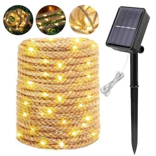 Solar Lichterkette Aussen, 12 M 200 LED Lichterkette Außen Solar, Solar Lichterkette Cord Light, Solar Hanfseil Lichterkette Mit 8 Blinkenden Modi Für Garten Terrasse Baum Hof Party Solar Lichterkette Aussen, 12 M 200 LED Lichterkette Außen Solar, Solar Lichterkette Cord Light, Solar Hanfseil Lichterkette Mit 8 Blinkenden Modi Für Garten Terrasse Baum Hof Party von PORFOYO