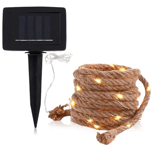 Solar Lichterkette Seil, 7M Solar Rope Lights, 100 LED Gartenleuchte, Solar Hanfseil Lichterkette, Warmweiß Beleuchtung, Wasserdichtes Außenlicht, 8 Modi, Für Garten/Party/Hochzeit/Weihnachtsdeko Solar Lichterkette Seil, 7M Solar Rope Lights, 100 LED Gartenleuchte, Solar Hanfseil Lichterkette, Warmweiß Beleuchtung, Wasserdichtes Außenlicht, 8 Modi, Für Garten/Party/Hochzeit/Weihnachtsdeko von PORFOYO