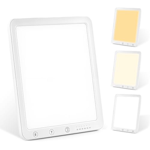 Tageslichtlampe 10000Lux, Einstellbare Tageslichtlampe, Lichttherapielampe mit 3 Farbtemperaturen, 6 Gang Timing, 5 Temperatureinstellungen, Led Gesichtsmaske Lichttherapie Für Hause Büro(Weiß) von PORFOYO
