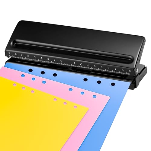 Verstellbarer 6 Loch Locher, Metalllocher Binder Puncher, A5 A6 A7 6-Ring-Locher Mit Positionierungsmarkierung, Binder Puncher Verstellbarer Abstände Für Tagesplaner, Personal, Agenda (Schwarz) von PORFOYO