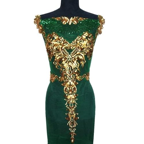 1 stücke Gold Pailletten Spitze Stoff Schwarz Rot Blau Weiß Quaste Mesh Gestickte Hochzeitskleid Applikation Patch Für Kleid Decor DIY von PORI