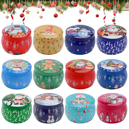 12 Stück Kerzendose mit Deckel, 4.4Oz Weihnachten Kleine Leere Kerzendosen, leere Kerzendosen mit Deckel, rund, kleine Weihnachtskekse für Süßigkeiten, Kekse, Gastgeschenke, Kerzenherstellung 12 Stück Kerzendose mit Deckel, 4.4Oz Weihnachten Kleine Leere Kerzendosen, leere Kerzendosen mit Deckel, rund, kleine Weihnachtskekse für Süßigkeiten, Kekse, Gastgeschenke, Kerzenherstellung von PORUPAEL