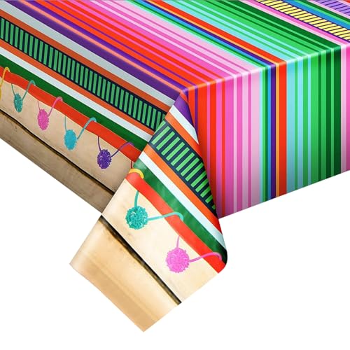 2 Stück Mexikanische Fiesta Party Tischdecke, Bunt Gestreifte Einweg Plastik Tischdecke Wasserdicht, Cinco De Mayo Party Tischdecken (137 X 274cm) (B) von PORUPAEL