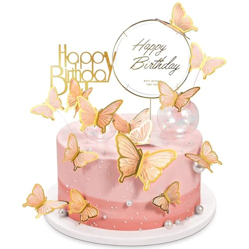 22 Stück Schmetterlinge Tortendeko Geburtstag Dreidimensional Schmetterlinge Kuchen Deko Butterfly Cupcake Topper Happy Birthday Torte Deko Zubehör für Geburtstag Babyparty (Orange) von PORUPAEL
