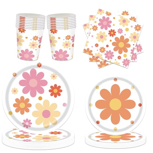 68 Stück Boho Daisy Partygeschirr Set Party Geschirrset Blume Pappteller Servietten Pappbecher Set Birthday Party Tableware Set Geburtstag Party Deko Für 16 Personen von PORUPAEL