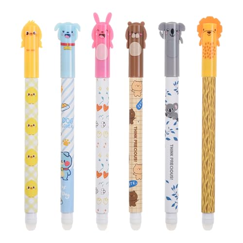PORUPAEL Set mit 6 Radierbaren Gelstiften mit Schwarze, Radierbarer Kugelschreiber, Tintenroller Radierbar Tinte Süßer Cartoon 0,5 mm Spitze, Bär, Hund, Ente, Kaninchen, Karamell, Löwe PORUPAEL Set mit 6 Radierbaren Gelstiften mit Schwarze, Radierbarer Kugelschreiber, Tintenroller Radierbar Tinte Süßer Cartoon 0,5 mm Spitze, Bär, Hund, Ente, Kaninchen, Karamell, Löwe von PORUPAEL