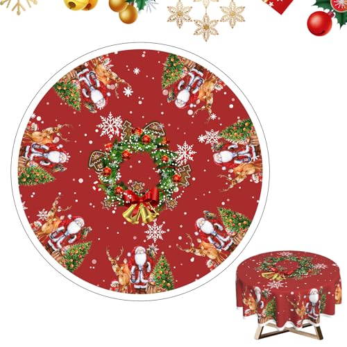 Weihnachten Tischdecke Rund Weihnachtstischdecke Rot 150cm Abwaschbar Polyester Tischdecke für Weihnachtsessen Deko Party Küchendekoration (Multicolor 2) von PORUPAEL