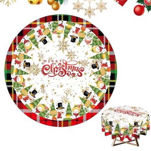 Weihnachten Tischdecke Rund Weihnachtstischdecke Rot 150cm Abwaschbar Polyester Tischdecke für Weihnachtsessen Deko Party Küchendekoration (Multicolor 3) von PORUPAEL