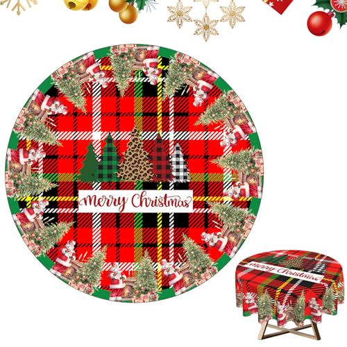 Weihnachten Tischdecke Rund Weihnachtstischdecke Rot 150cm Abwaschbar Polyester Tischdecke für Weihnachtsessen Deko Party Küchendekoration (Multicolor 4) von PORUPAEL