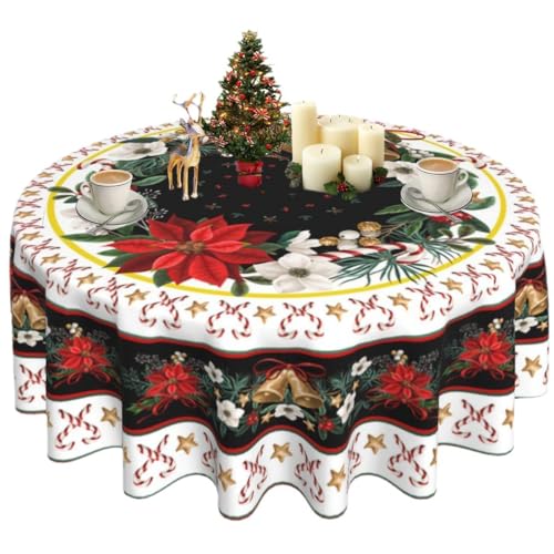 Weihnachten Tischdecke Rund Weihnachtstischdecke Rot 150cm Abwaschbar Polyester Tischdecke für Weihnachtsessen Deko Party Küchendekoration (Multicolor 6) von PORUPAEL