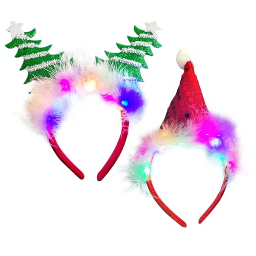 Weihnachts-Stirnband, blinkendes Stirnband, LED-Haarband, Haarreifen für Weihnachtsgeschenke, Grün, 2 Stück Weihnachts-Stirnband, blinkendes Stirnband, LED-Haarband, Haarreifen für Weihnachtsgeschenke, Grün, 2 Stück von PORUPAEL