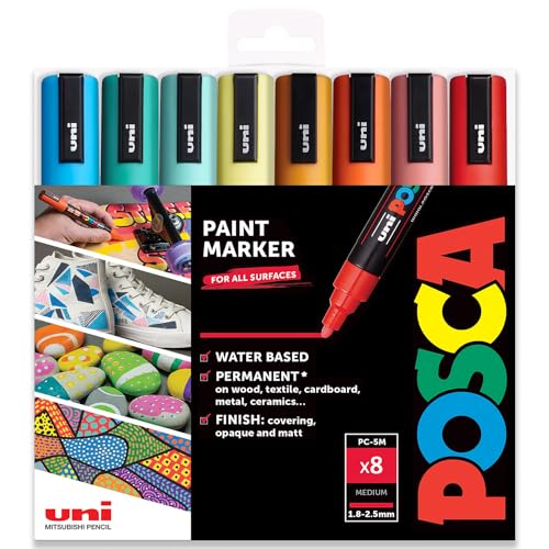 Posca PC-5M Farbmarker, Kunststifte, 1,8–2,5 mm, Set mit Sommerfarben, 8 Stück in Geschenkhülle von POSCA