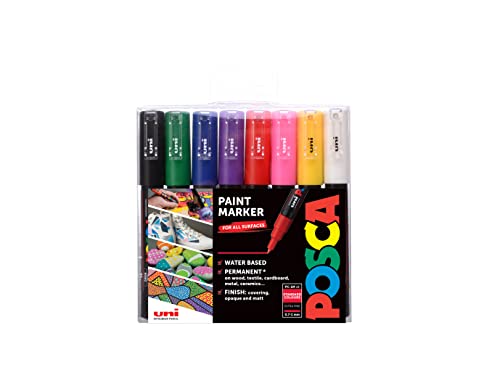 POSCA 153544382 PC-1M „Paint in a Pen“-Starterset, 1 mm dünne Spitze, wasserbasierte Filzstifte, 8 Farben von POSCA