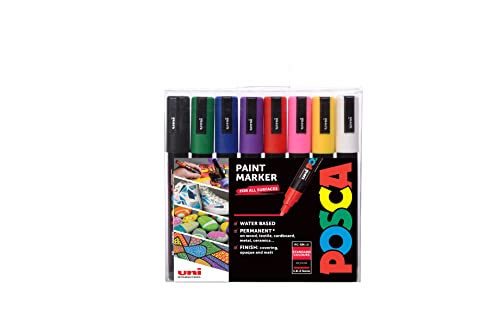 POSCA 153544843 PC-5M „Paint in a Pen“-Set, 2, 5 mm breite Kugelspitze, wasserbasierte Filzstifte, 8 Farben von POSCA