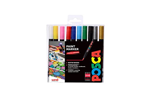 POSCA 153544849 PCF-350 „Paint in a Pen“-Set, 0,1-10 mm breite Pinselspitze, wasserbasierte Filzstifte, 10 Farben von POSCA