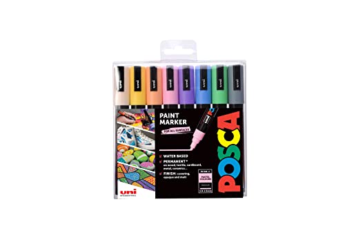 Posca 153544854 PC-5M „Pastel Paint in a Pen“-Set, 2,5 mm breite Kugelspitze, wasserbasierte Filzstifte, 8 Farben von POSCA