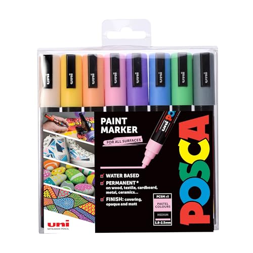 Posca 153544854 PC-5M „Pastel Paint in a Pen“-Set, 2,5 mm breite Kugelspitze, wasserbasierte Filzstifte, 8 Farben Posca 153544854 PC-5M „Pastel Paint in a Pen“-Set, 2,5 mm breite Kugelspitze, wasserbasierte Filzstifte, 8 Farben von POSCA