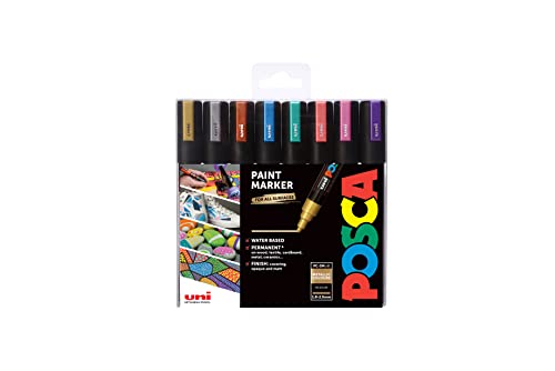 POSCA 153544855 PC-5M „Metallic Paint in a Pen“-Set, 2,5 mm breite Kugelspitze, wasserbasierte Filzstifte, 8 Farben von POSCA