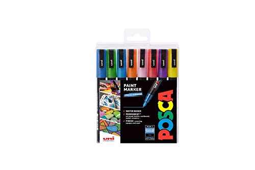 POSCA 153544857 PC-3M „Sparkling Paint in a Pen“-Set, 1,5 mm breite Kugelspitze, wasserbasierte Filzstifte, 8 glitzernde Farben von POSCA