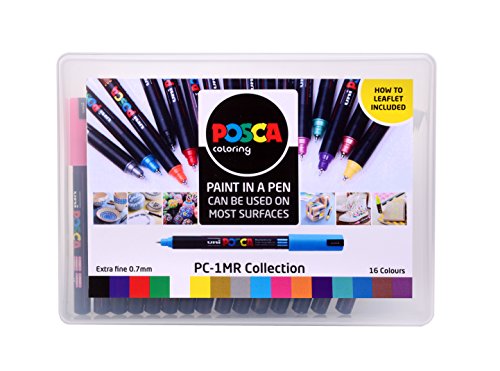 POSCA 153544867 PC-1MR „Paint in a Pen“-Sammelbox, ultra-dünne 0, 7-mm-Spitze, wasserbasierte Filzstifte, 16 Farben von POSCA