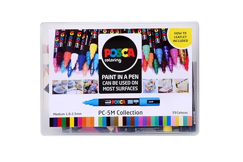 POSCA 153544869 PC-5M „Paint in a Pen“-Sammelbox, 2,5 mm breite Kugelspitze, wasserbasierte Filzstifte, 39 Farben von POSCA
