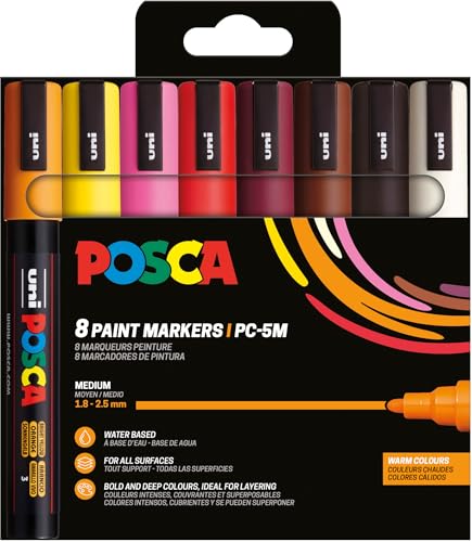 POSCA 182549 - POSCA Marker Set, 8 Acrylstifte PC-5M, Permanent Marker 1,8 - 2,5 mm Rundspitze von POSCA
