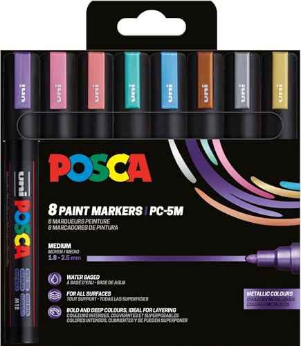 POSCA 182557 - POSCA Marker Set, 8 Acrylstifte Metallic PC-5M, Permanent Marker 1,8 - 2,5 mm Rundspitze von POSCA